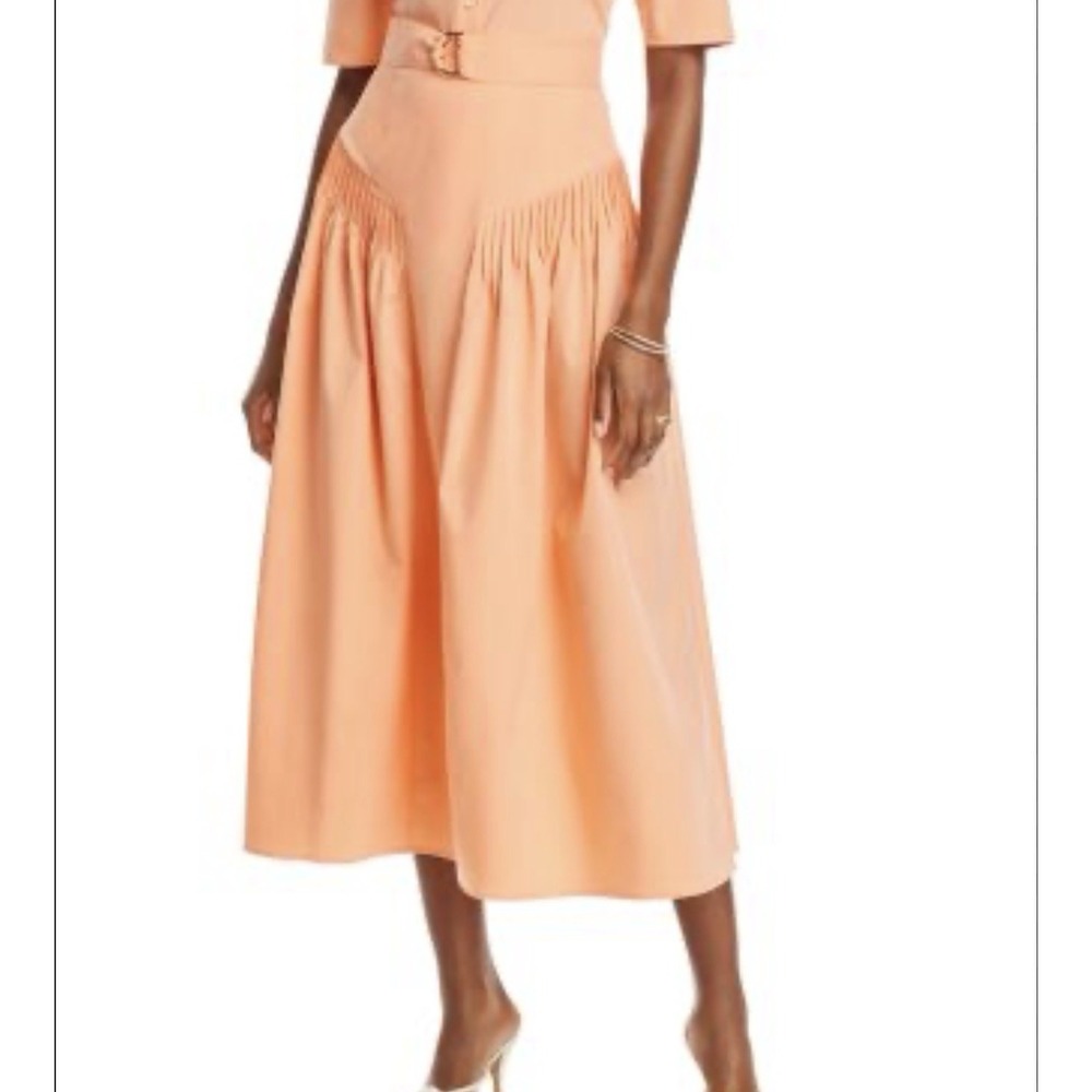 Misook Size L orange godet Pleated Maxi Skirt